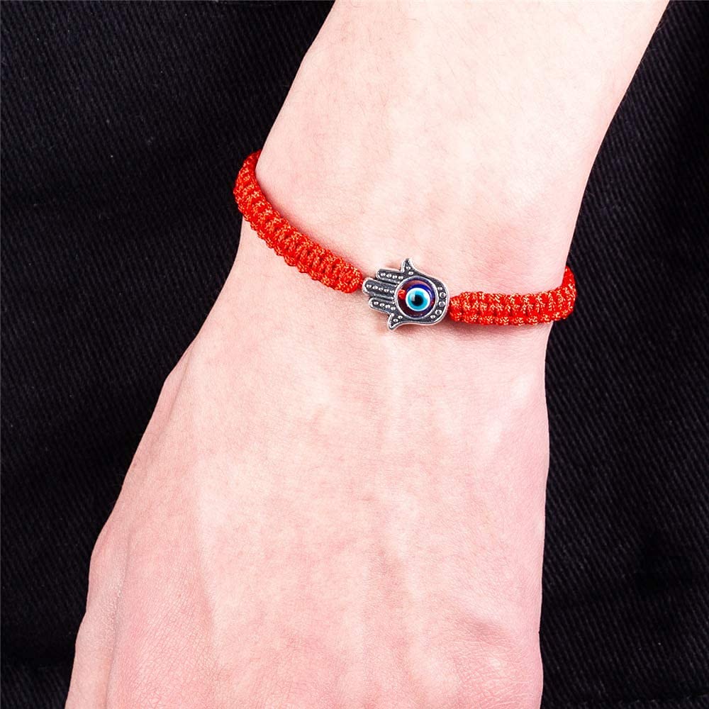 El Regalo Unisex Lucky Kabbalah Blue Turkish Evil Eye Hamasa Hand Red Macrame Rakhi Set for Bhaiya & Bhabhi (Hamasa Hands Evil Eye)