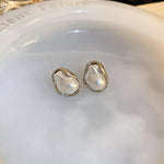 El Regalo Womens Classic Baroque Faux Pearl Stud Earrings, Elegant French Style, Irregular Pearl Stud Earrings- Elegant Vintage Style Irregular Geometric (Abstract Silver Pearl)