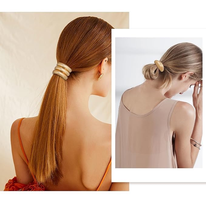 El Regalo 3PCS Gold Hair Ties, Metal Hair Ties for Thick Hair, Elegant Durable Geometric Design, Gold Hair Accessories Stretchy and Non-Damage Ponytail Cuff Holders, 3 Styles in Box