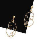 El Regalo "Chehra" Abstract Face Earrings- Gold Tone Geometric Hollow Face Earrings for Girls & Women- Vintage Fashion (Face Stud)