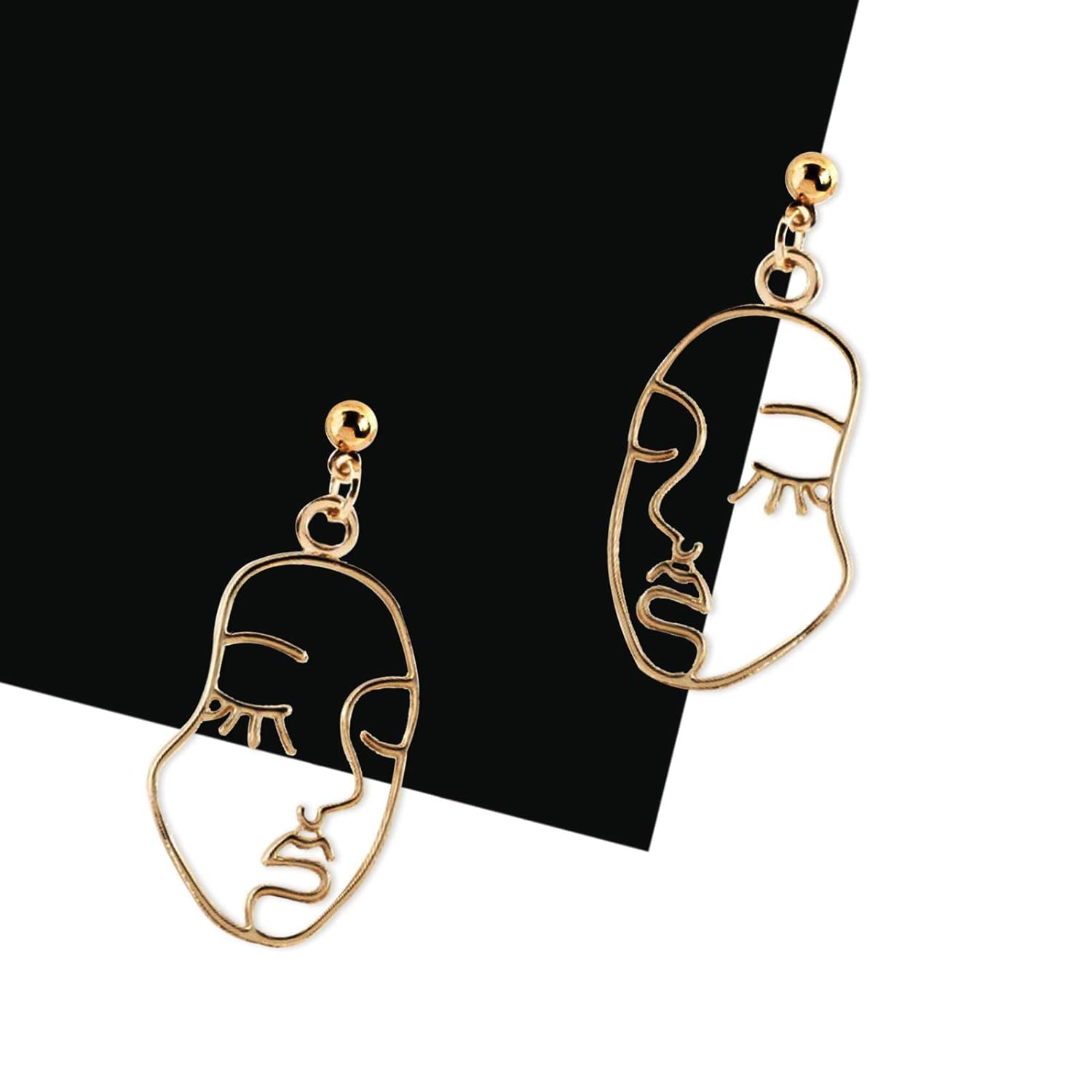 El Regalo "Chehra" Abstract Face Earrings- Gold Tone Geometric Hollow Face Earrings for Girls & Women- Vintage Fashion (Face Stud)