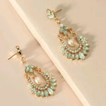 El Regalo Elegant Retro Indian Style Pista Green Stone Drops Pearl Wedding Earrings for Girls & Women
