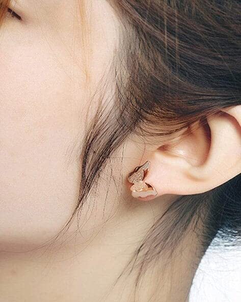 El Regalo Stainless Steel Small Butterfly NO RUST Earrings- Butterfly Matt Finish Rose Gold Plated Stainless Steel Cute Stud Earrings for Women/Girls