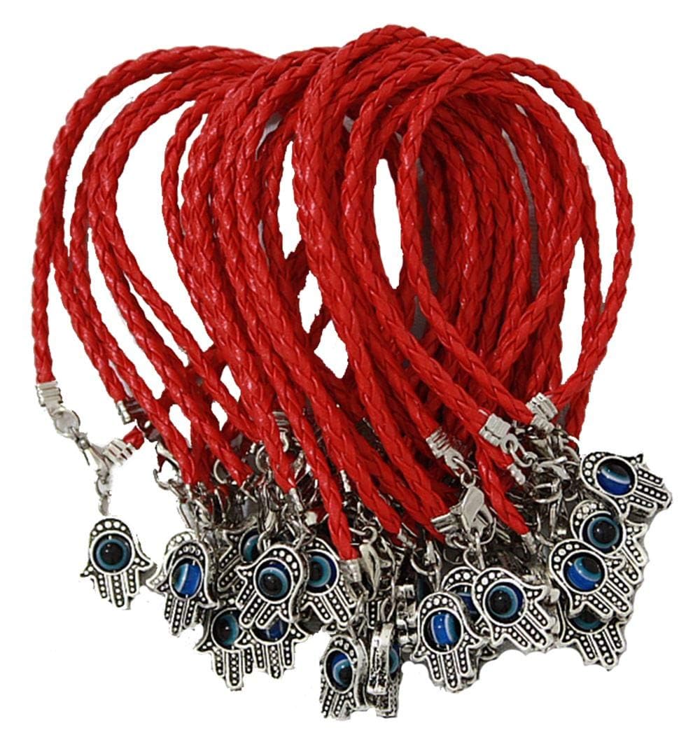El Regalo 5PCs Evil Eye Hamsa Hand Rakhi Combo - Evil Eye Rakhi Set for Brother with Roli Chawal - 5 Lucky Kabbalah Blue Turkish Evil Eye Rakhi for Bhaiya/Bhai/Brother/Nephew (Red)