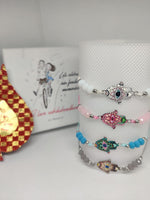 El Regalo Set of 4 Hamsa Hand Rakhi for bhaiya Bhabhi - Hand Painted Hamsa Hand Rakhi for Brother Bhai Bhabhi Bhaiya - Hamsa Nazar Amulet Thread Rakhis for kids and Adults Unisex (Option3)