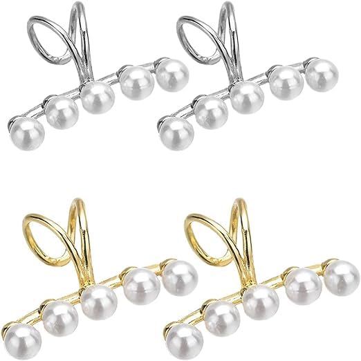 El Regalo 2PCs Tiny Pearl Cuff Cartilage Non-Pierced Clip On Earrings for Girls & Women- Vintage Pearl Clip Earrings (1 Silver+ 1 Golden)