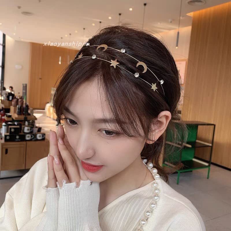 El Regalo Double Layer Retro Star Moon Pearl Rhinestone Hairband/Headband for Kids/Girls & Women - Wedding Fashion Hair Accessories