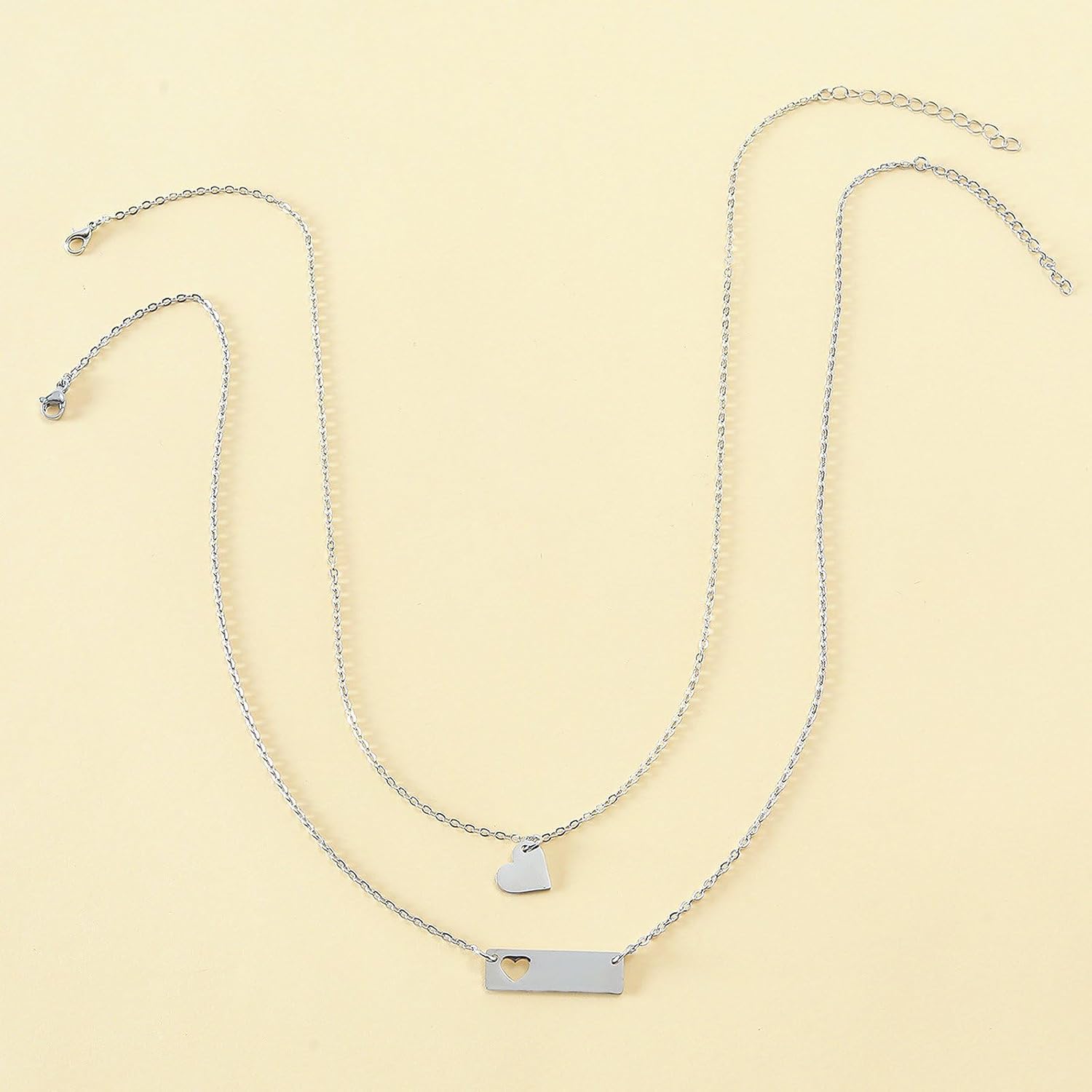 El Regalo Women & Girls 2PCs Stainless Steel Cut Out Heart Charm Mother & Daughter Clavicle Necklace- Hollow Heart Matching Necklaces Set for Mom & Daughter- Symbol of Eternal Bond