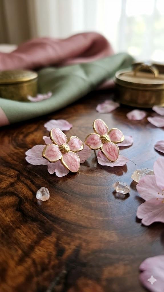 El Regalo Luxurious Oil Drip Flower Stud Earrings for Women & Girls | Stainless Steel Floral Studs | Anti-Tarnish, Skin Friendly Enamel Jewelry | Gift for Her (Floral Collection) (Pink- Gold)