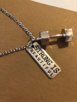 El Regalo "Strong Is Beautiful Fitness Gym Dumbbell Unisex Pendant Necklace for Boys/Men/Women/Girls