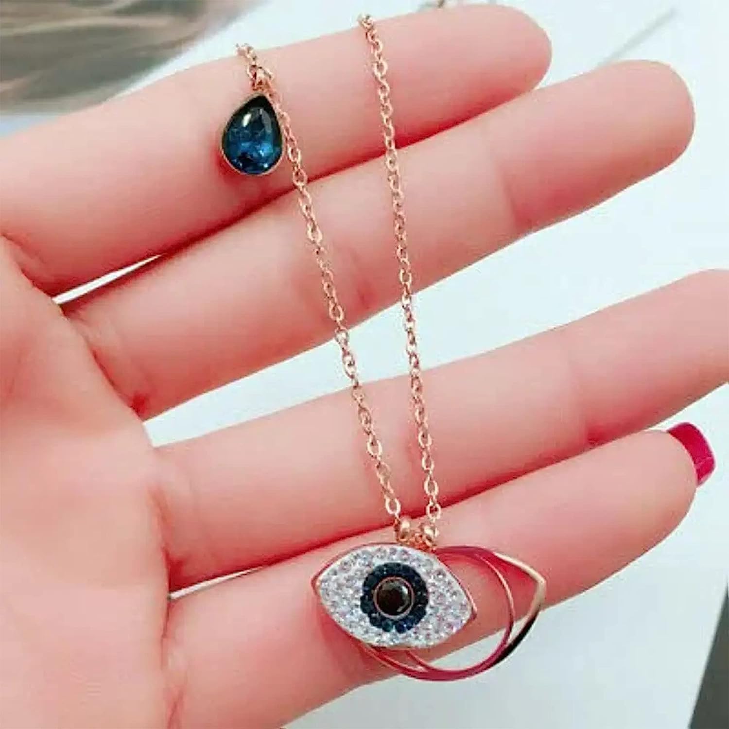 El Regalo 1 PC Stainless Steel NO RUST/ANTI TARNISH Evil Eye Pendant Necklace for Girls/Teens & Women- Designer Rose Gold Evil Eye Crystals Necklace