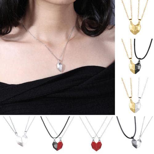 El Regalo Unisex Valentines Day Gift - 2 Pcs Heart Couples Magnetic Necklace for Couples/Besties/Friends - Matching Pendant Friendship Distance Magnetic Love Heart Jewelry (Golden Hearts)