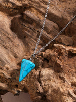 El Regalo 1PC Natural Stones Pointed Pendulum Unisex Pendant Necklace- Natural Healing Stones Peandant Chain Necklaces- Reiki healing/Feng shui (Blue Turquoise)