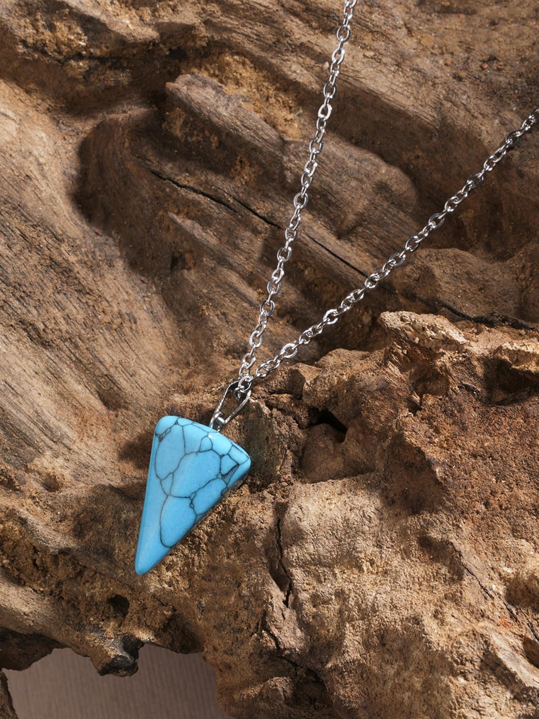 El Regalo 1PC Natural Stones Pointed Pendulum Unisex Pendant Necklace- Natural Healing Stones Peandant Chain Necklaces- Reiki healing/Feng shui (Blue Turquoise)