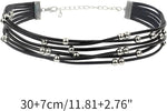 El Regalo Bohemia Layered Choker Necklace- Gothic Black Suede Leather Collar Choker with Silver Beads Multilayer Necklace for Women & Girls