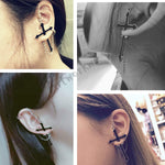 El Regalo 1 Cross Chain Earring - Unique Black Enamel Punk Dangle Drop | Cool Puncture Ear Stud Earring for Women Men Statement Hinged Jewelry Gifts