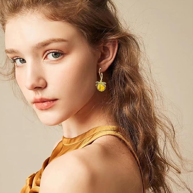 El Regalo Bohemian Vintage Dragonfly Crystal Earrings- Victorian Moonstones Dragonfly Vintage Carved Earrings for Women/Girls (champagne yellow)
