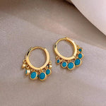 El Regalo Elegant Round Dot Turquoise Dangle Drop Huggie Hoop Earrings - Cute 14k Gold Plated Multi Drop Hoop Earrings for Women & Girls