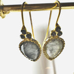 El Regalo Elegant Vintage-Inspired Geometric Earrings for Women - Gold-Tone Square Earrings with Green Glass Stone & Imitation Pearl Drops - Festive & Party Jewelry (Grey Drop)