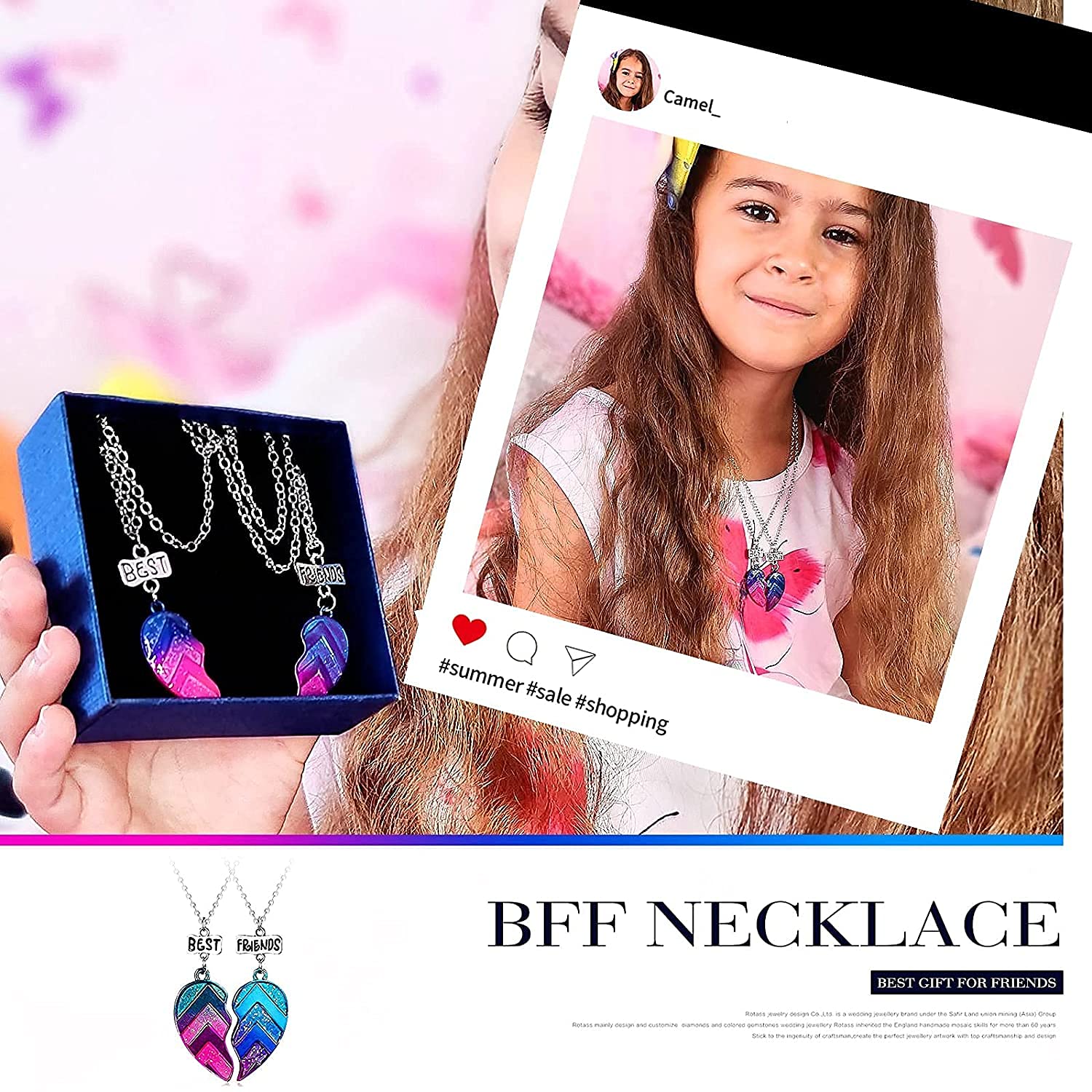 El Regalo 2 Pcs Best-Friend (Bf) Magnetic Heart Pendant Necklace Set For Girls/Sisters/Besties