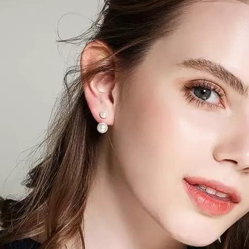 El Regalo Premium 2-Way Front Back Ear Jacket Earrings for Women & Girls | Convertible Cubic Zirconia CZ Studs & Pearl Drops | Elegant Korean Western Party Ear Cuffs for Pierced Ears (CZ Ear Jacket)