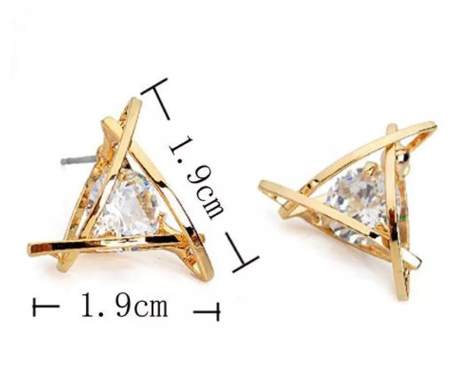 El Regalo Exquisite Triangle Crystal Zircon Earrings- Geometric Hollow Triangle Zircon Stud earrings for Women/Girls (Gold)