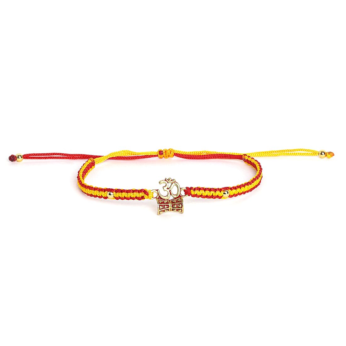 El Regalo 2PCs Red & Yellow Thread Bracelet Rakhi Combo Set for Brother- Auspicious OM, Ganesha, Shree, Trident, Damroo Mauli Rakhi with Roli Chawal Shagun, Message Card in Rakhi Gift Box (Option-2)