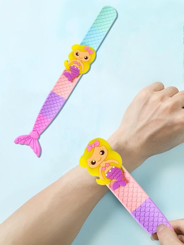 El Regalo 2PCs Mermaid Fish Tail Slap Bands/Wristbands for Girls- Mermaid Theme Birthday Party Gifts/Goodie Bags Filler