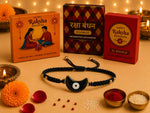 El Regalo Crescent Moon Evil Eye Bracelet Rakhi for Brother with Roli Chawal in Gift Box (Moon Evil Eye- Black)