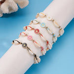 El Regalo Womens 1PC Bohemian Sunflower Cawrie Shell Anklet- Trendy 1 Leg Thread Adjustable Anklet with Pretty Flower Charms (Pink)