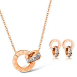 El Regalo Crystal Roman Numeral Stainless Steel Necklace & Earrings Jewelry Set For Girls & Women- Anti tarnish, Waterproof Double Ring Infinity Love Jewelry
