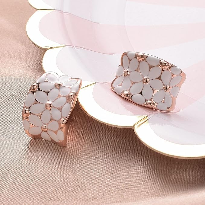 El Regalo Gorgeous Enamel Flower Stud Earrings with Double Lock for Girls & Women | Elegant Contemporary Floral Earrings