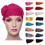 El Regalo 2 PCs Knitted Flower Warm Winter Woolen Headband with Buttons for Face Mask Cover | Cold Weather Hair Accessories Head Wrap | Winter Headbands for Girls & Women (Pack of 2) (Red & Black)