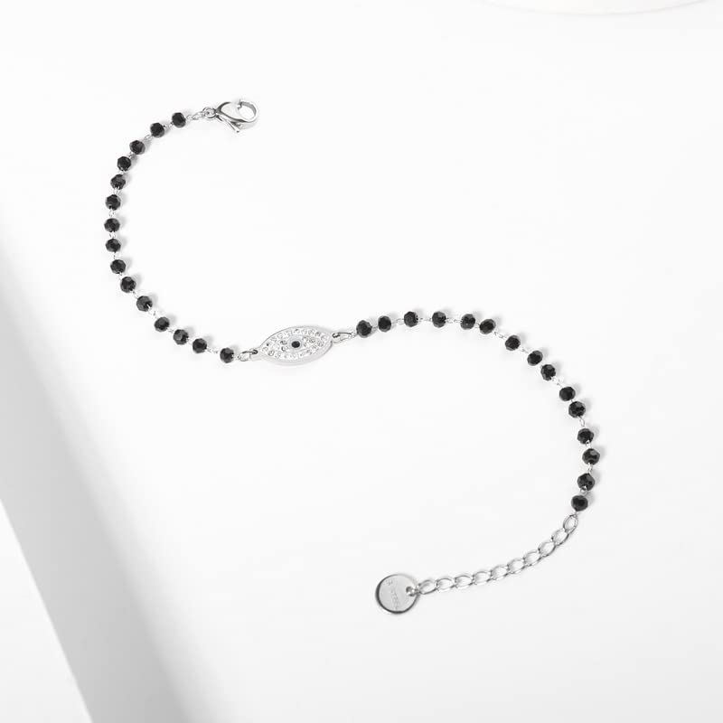 El Regalo Stainless Steel Mangalsutra Evil Eye Nazaria Bracelet- Black Crystal Beads Anti Tarnish Chain Bracelet for Girls/Women (Evil Eye Nazaria Bracelet)
