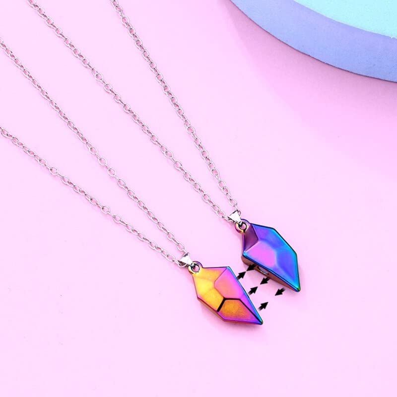 El Regalo 2 Pcs Magnetic Heart Couples Jewelry- 2 Pcs Glossy Heart Necklaces For Best Friends/Besties/Couples For Unisex Adult