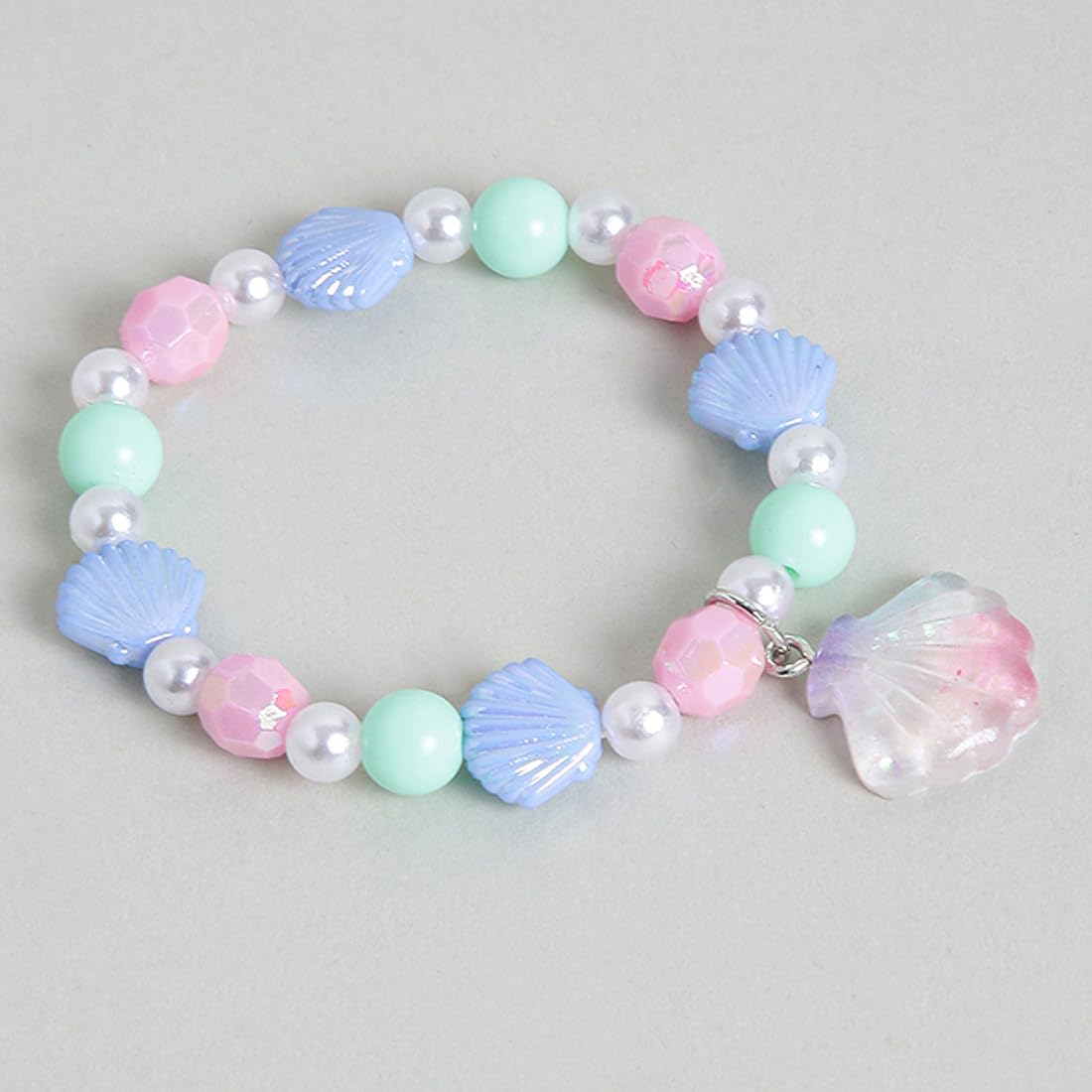 El Regalo 2 PCs Kids Girls Colorful Necklace & Bracelet Jewelry Sets - Kids Candy Color Mermaid Pearl Shells Necklace & Bracelets Sets for Girls Kids & Toddlers (Mermaid Shell Jewelry Set)
