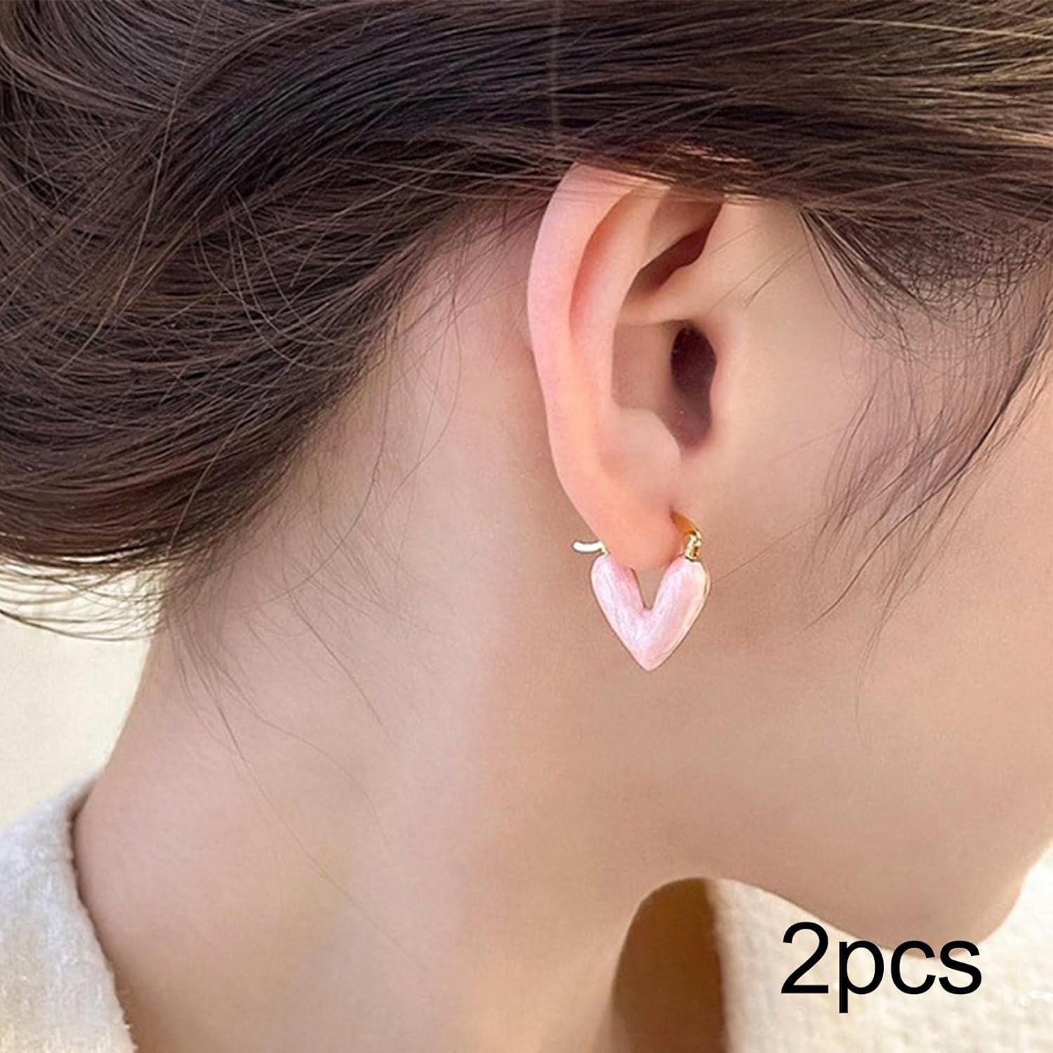 El Regalo 1Pair Love Heart Hoop Earrings- Small Oil Dripping Gold Plated Heart Earrings for Girls & Women Hoop (Pink)