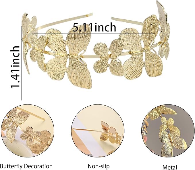 El Regalo Beautiful Butterfly Metal Hairband- Greek Goddess Butterfly Headband for Bride, Golden Roman Butterfly Crown Bridal Headpiece