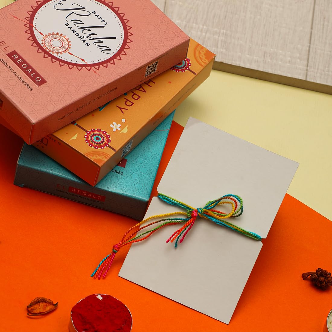 El Regalo Designer 1 PC Pearl, Kundan, Meena work Rakhi for Brother- Fancy Rakhi for Brother with Roli Chwal, Rakhi Message Card in Rakhi Box
