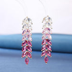 El Regalo Gradient Crystal Long Chandelier Tassel Dangle Earrings - Rhinestone Leaf Drop Statement Earrings for Women, Lightweight, Comfortable, Sparkling Jewelry (Pink)