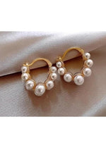 El Regalo Retro Elegant Double Row Imitation Pearl Oval Hoop Earrings for Women - Fashion Pearl Double Layer Ear Buckle Hoops