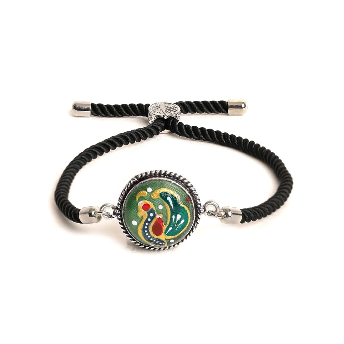 El Regalo 2PCs Auspicious OM/Swastik/Floral Hand Painted Bhaiya, Bhabhi Rakhi Set - Designer Rakhi Combo with Roli Chawal Shagun, Message Card in Rakhi Gift Box (Peacock & Flower Rakhi)