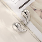 El Regalo 1 Pair Stainless Steel Teardrop/Waterdrop Bold Fashion Statement Earrings- Anti Tarnish, Hypoallergenic Chunky Bottega Earrings (Silver)