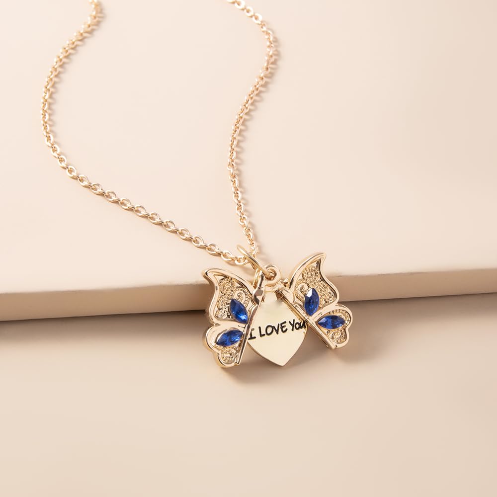 El Regalo "I Love You" Hidden Message Butterfly Openable Pendant Necklace for Girls & Women - Gift for Best Friends/Besties- Valentines Day Gift (Golden)