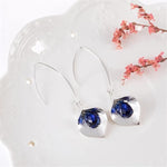 El Regalo Beautiful Orchid Blue Crystal Hook Western Earrings- Classic Long Threader Hook Leaf Dangle Statement Earrings