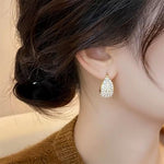 El Regalo Gorgeous U-Shaped Basket Pearls Crystal Earrings- Elegant 14K Gold Plated CZ & Pearls Hoop Party Earrings for Women
