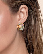 El Regalo 3D Enameled Irregular Pearl Stud Earrings for Women & Girls - Vintage Boho Artistic Gold Plated Floral Earrings, Unique Handmade Baroque Pearl Ear Studs