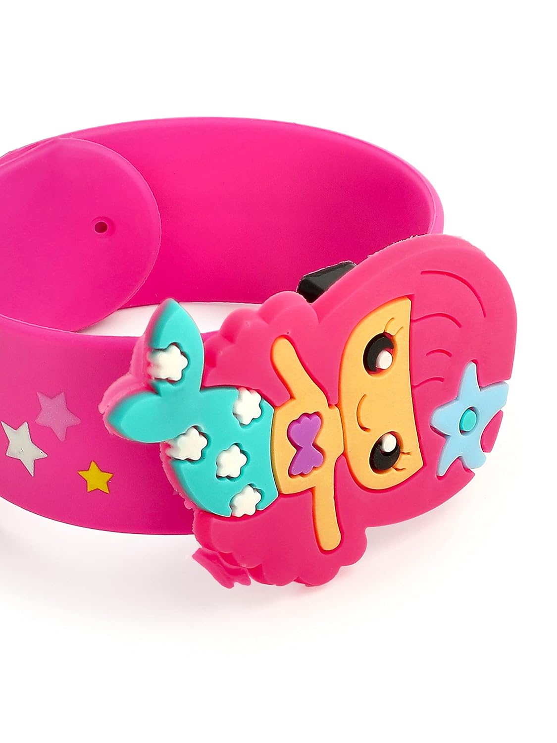 El Regalo 2 PCs Mermaid Snap Silicon Slap Wristband for Girls & Boys- Kids Party Favors, Mermaid and Stars Slap Bands for Kids Girls Boys (Yellow & Dark Pink)