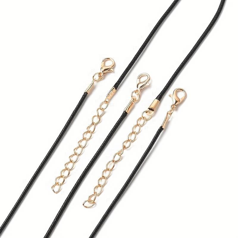 El Regalo 10pcs/Pack DIY Black 1.5MM Waxed Rope Braided Cords with Lobster Clasp Suitable for Necklace Making- Jewelry Accessories Small Business Supplies (Gold)