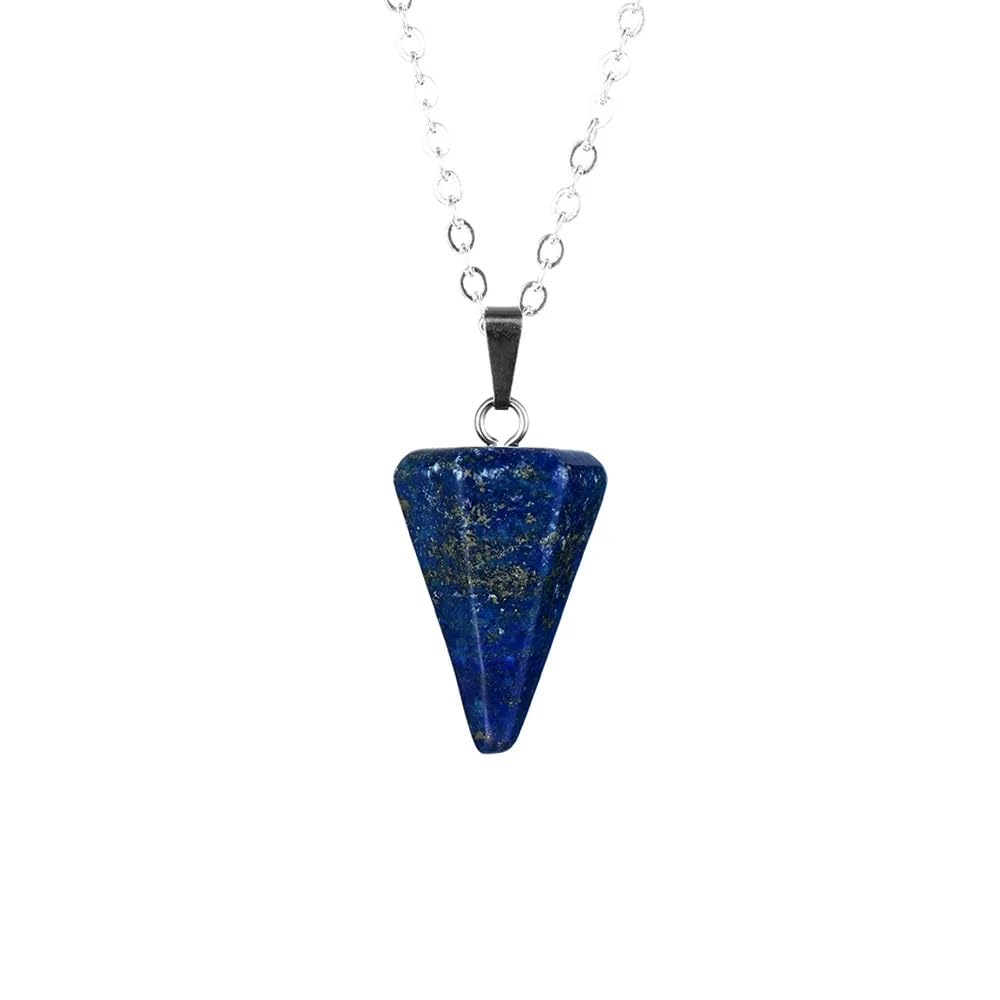 El Regalo 1PC Natural Stones Pointed Pendulum Unisex Pendant Necklace- Natural Healing Stones Peandant Chain Necklaces- Reiki healing/Feng shui (Lapis)